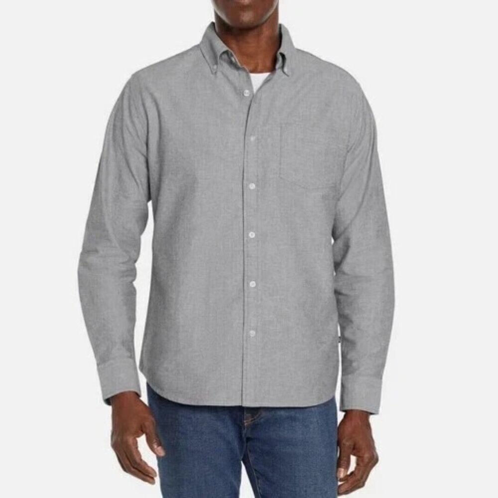 NWOT Gap Men's XXL Gray Long Sleeve Button-Up Shirt Cotton Spandex Blend
